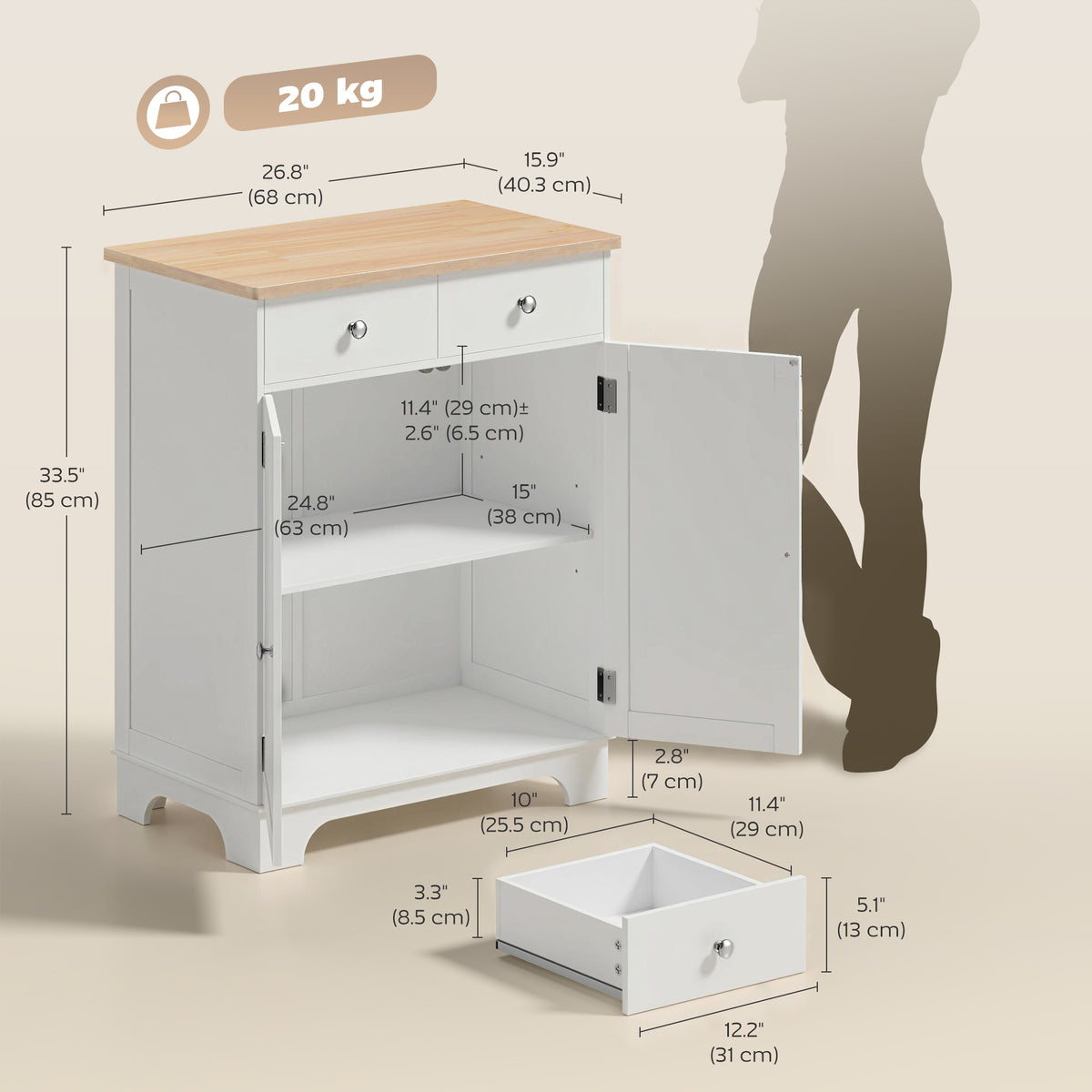 Sideboard Buffet Cabinet with Storage – 27"W x 34"H