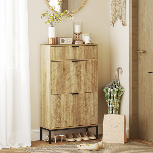 Narrow Shoe Storage Cabinet with Flip Drawers – 24"W x 42"H