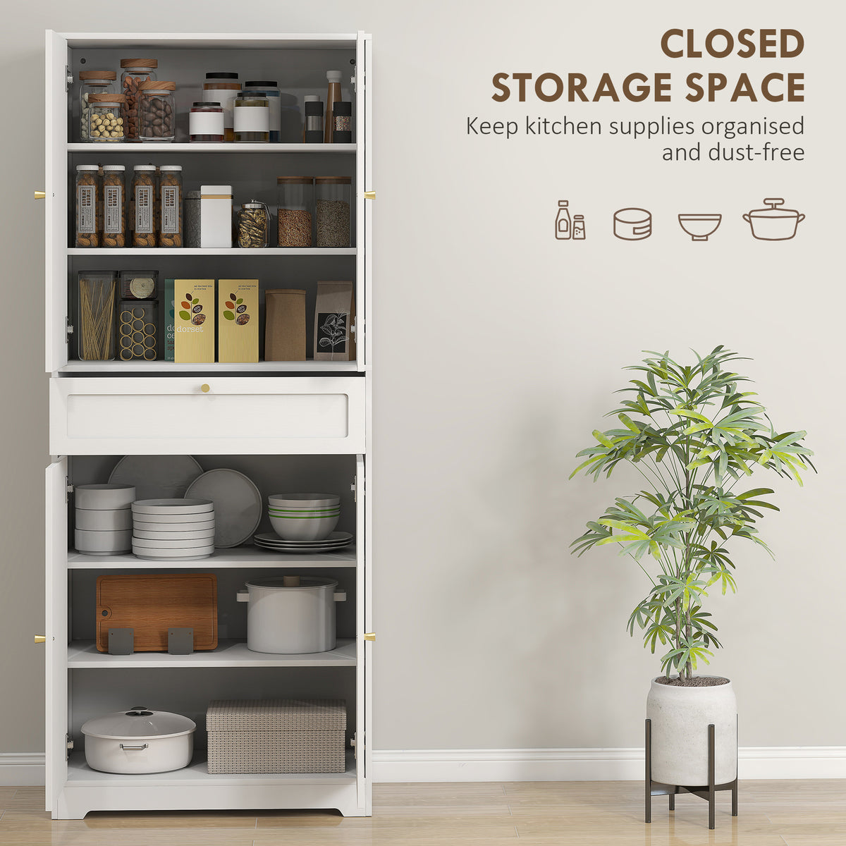 Modern Freestanding Storage Cabinet with Shaker Doors and Adjustable Shelves – 30"W x 72"H