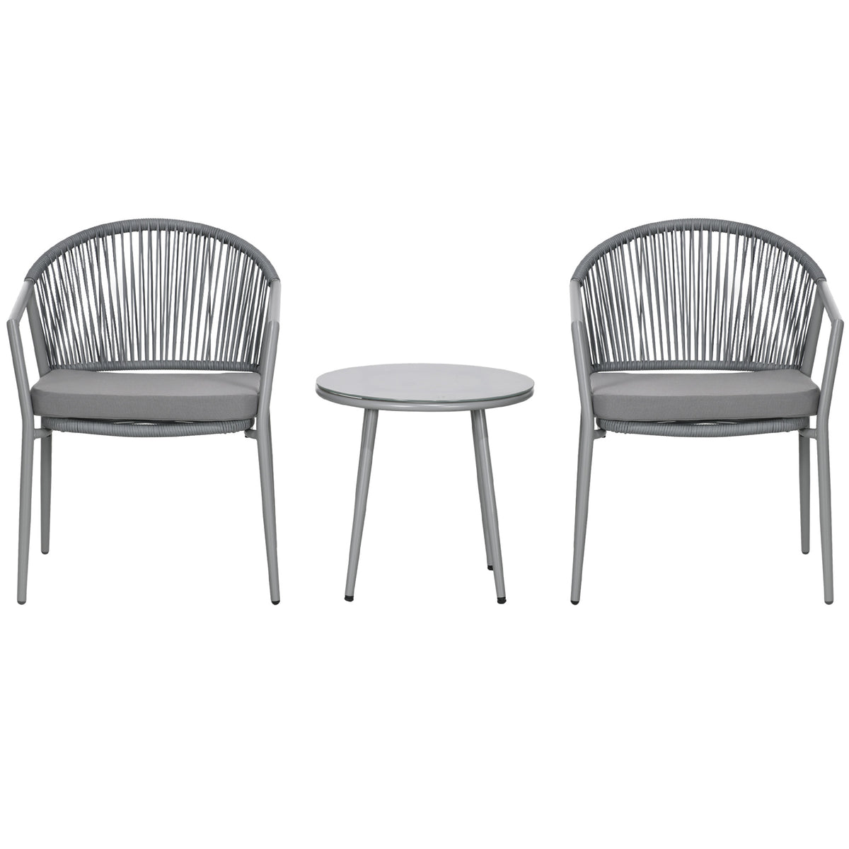3-Piece Rattan Bistro Set, Garden Seating Group with 2 Armchairs and Coffee Table, Balcony Furniture Set