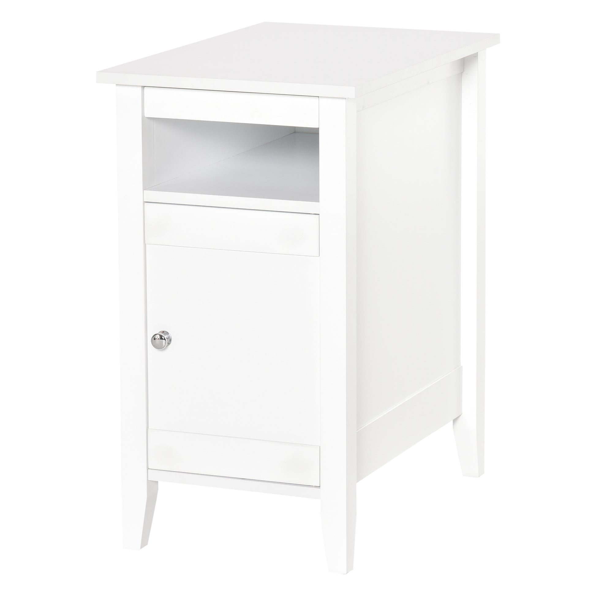 HOMCOM Modern 3-Tier Nightstand with Pullout Shelf, Adjustable Cabinet, White Wood