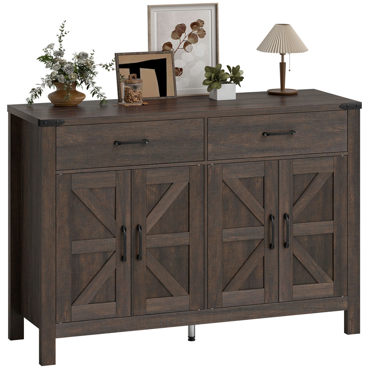 Farmhouse Kitchen Storage Cabinet with 2 Drawers and Shelves – 47"W x 32"H