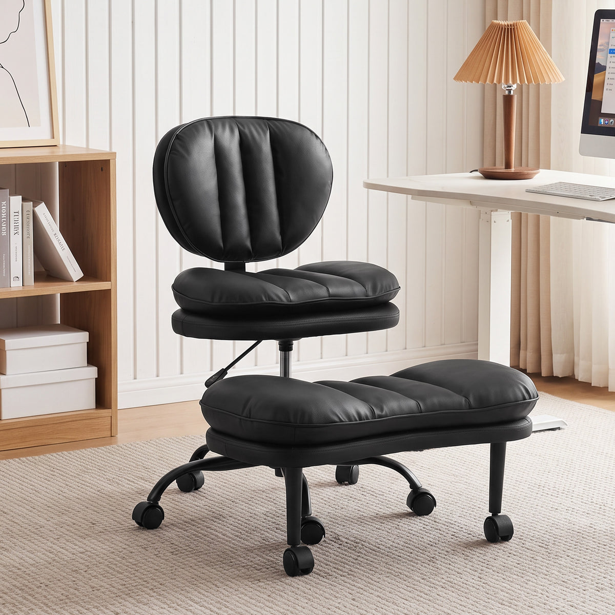 Ergonomic Cross Legged Office Chair with Detachable Footrest, Black