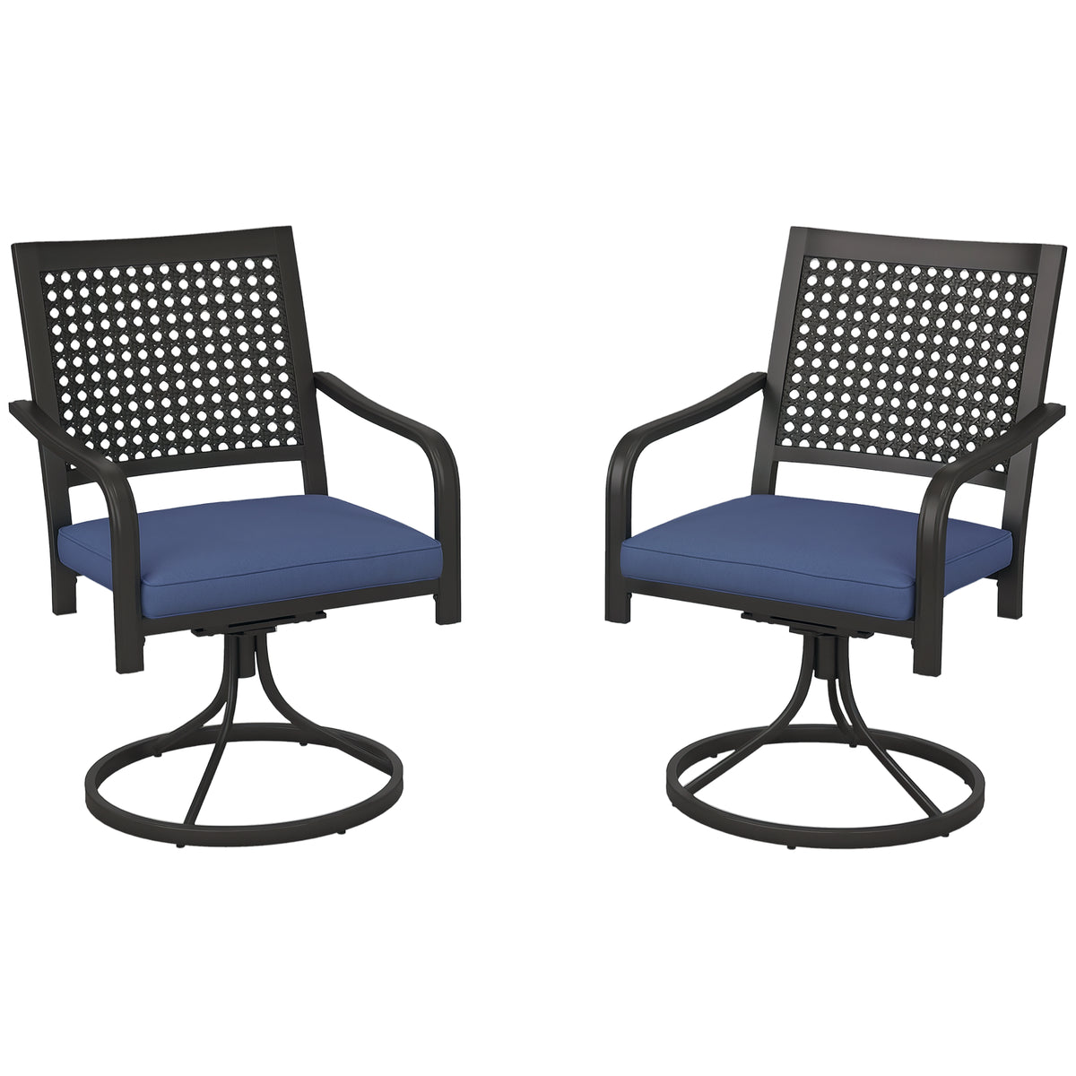 2 Pieces Patio Swivel Chairs with Cushion, Outdoor Swivel Rocker with Curved Armrests, Backrest for Garden, Balcony, Porch