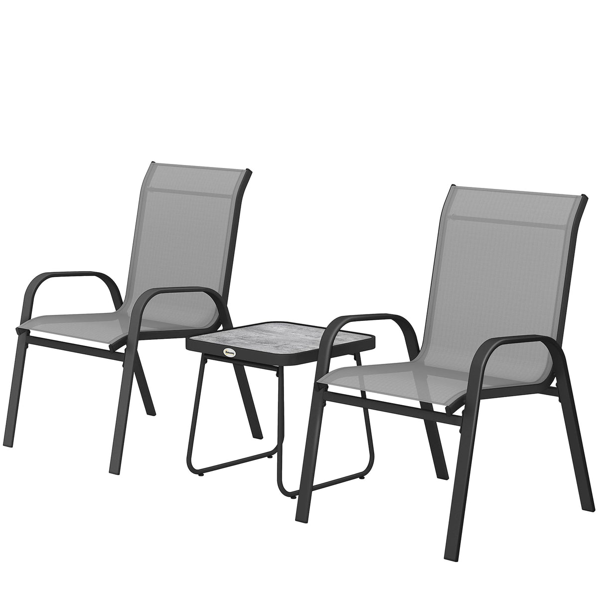 Outdoor Bistro Set of 3, 3-Piece Patio Set with Breathable Mesh Fabric, Stackable Chairs and Square Table