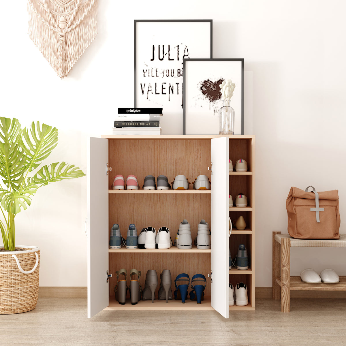 Free-Standing 3-Tier Shoe Cabinet with Adjustable Shelves – 32"W x 36"H