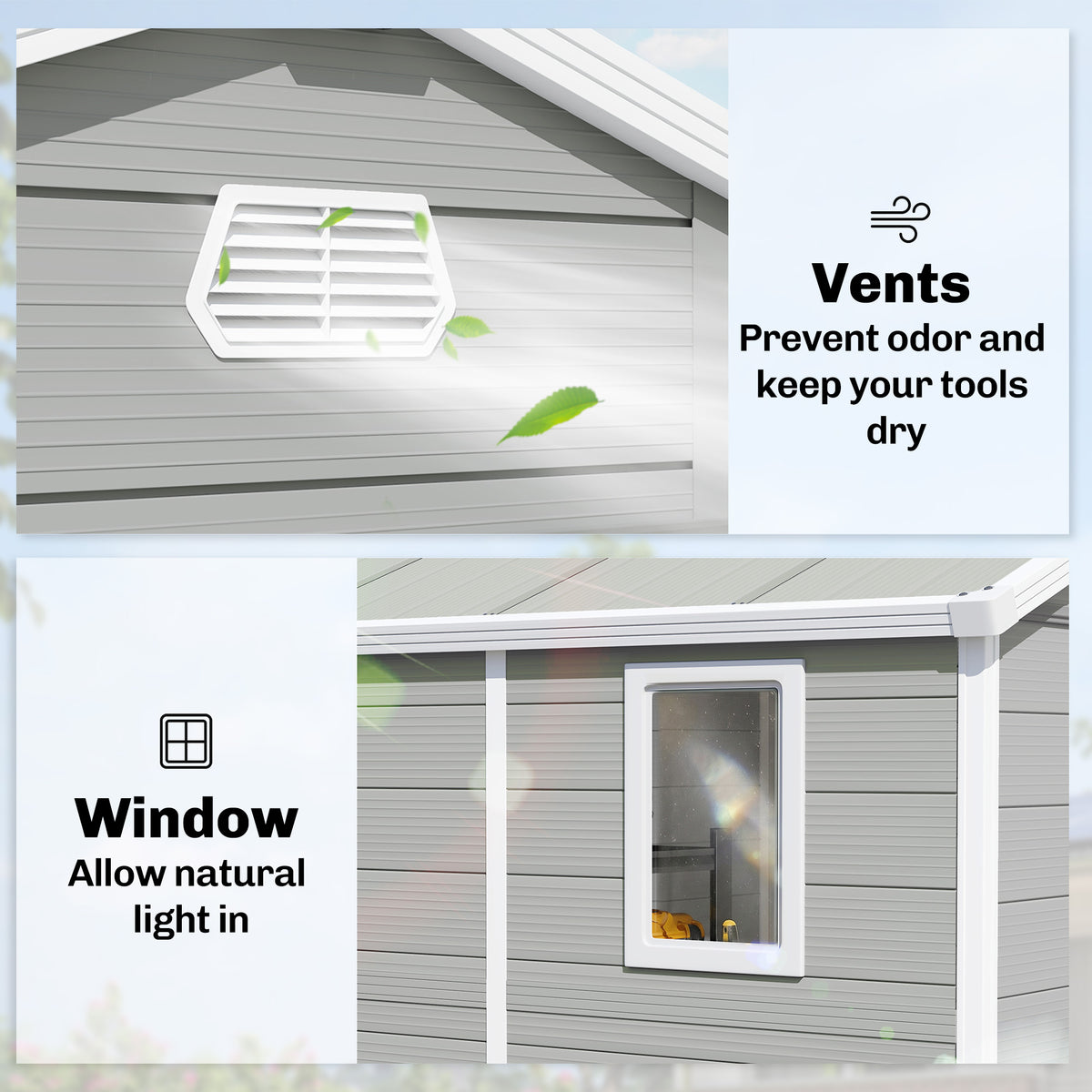 8' x 6' Garden Storage Shed, Outdoor Tool & Equipment Storage House with Wide Door, Foundation Kit, Vents, Window – Light Grey