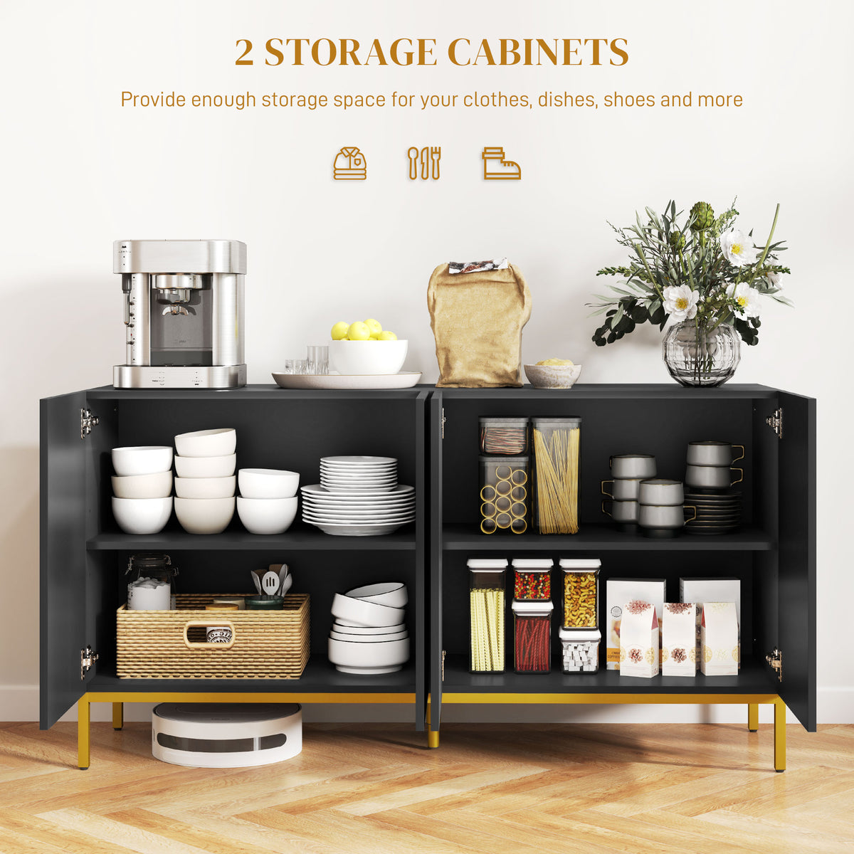 Sideboard Storage Cabinet with Adjustable Shelves – 55"W x 30"H