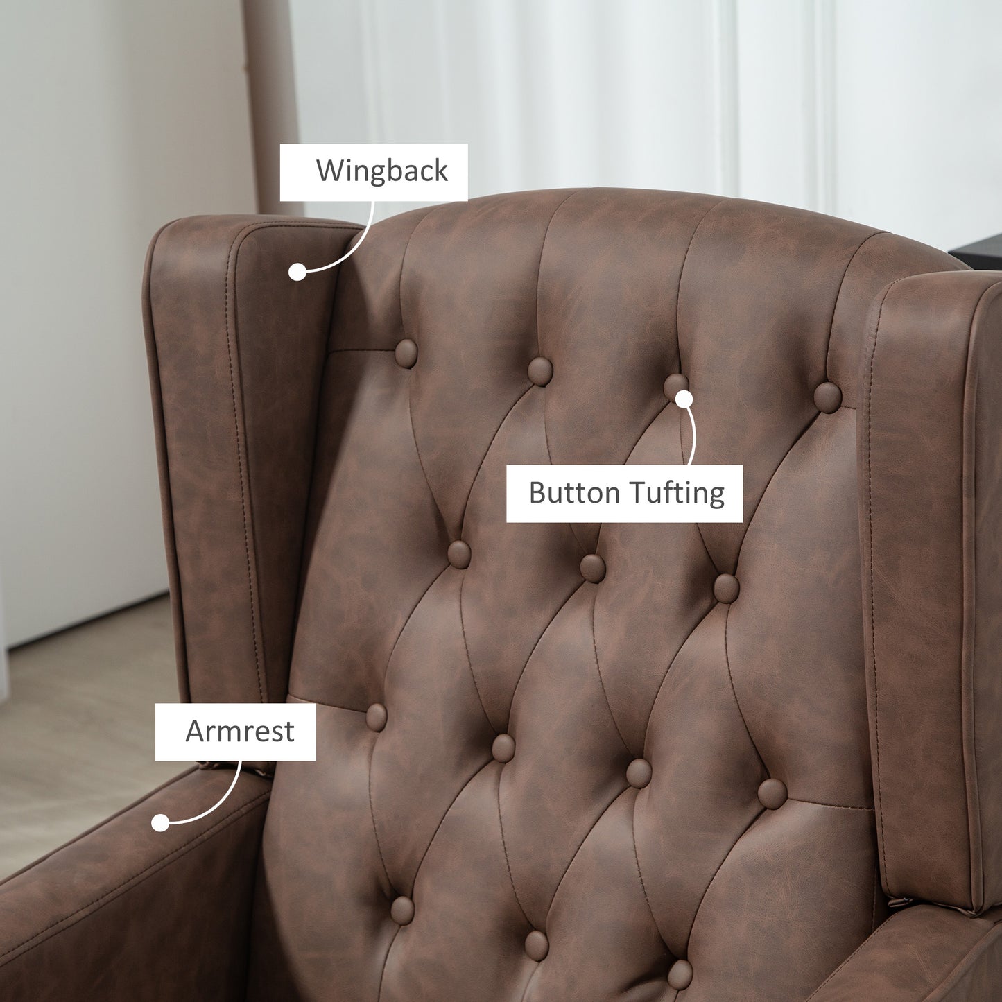 HOMCOM Modern Faux Leather Accent Armchair with Thick Padding, Brown