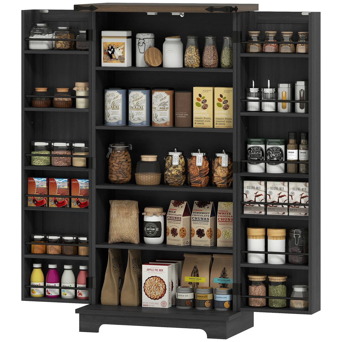 Farmhouse Kitchen Pantry Cabinet with Adjustable Shelves and Door Shelves – 24"W x 47"H