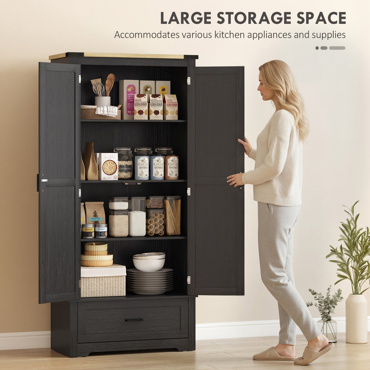 Tall Farmhouse Kitchen Pantry Cabinet with 2 Doors – 31"W x 69"H