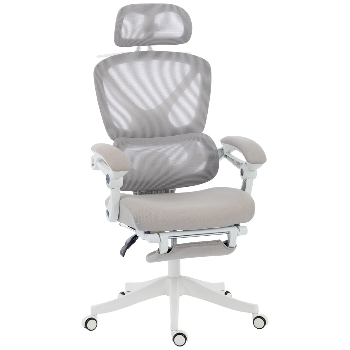 Mesh Desk Chair with Adjustable Headrest, Light Grey