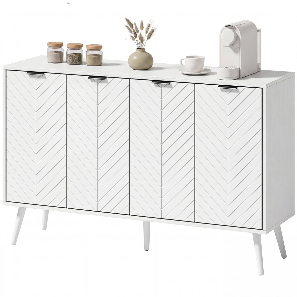 Modern Sideboard and Buffet with Adjustable Shelves and 4 Doors – 47"W x 30"H