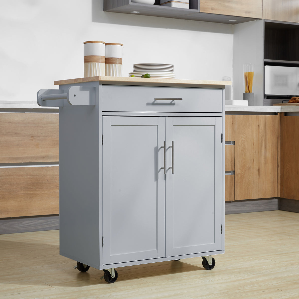 Rolling Kitchen Island Cart with Wood Top – 33"W x 36"H