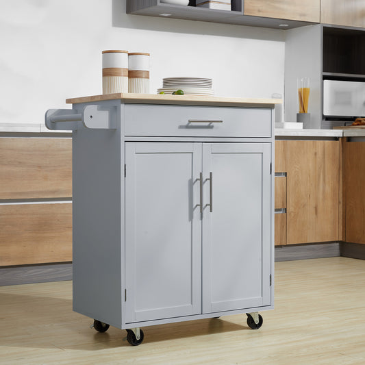 Rolling Kitchen Island Cart with Wood Top – 33"W x 36"H