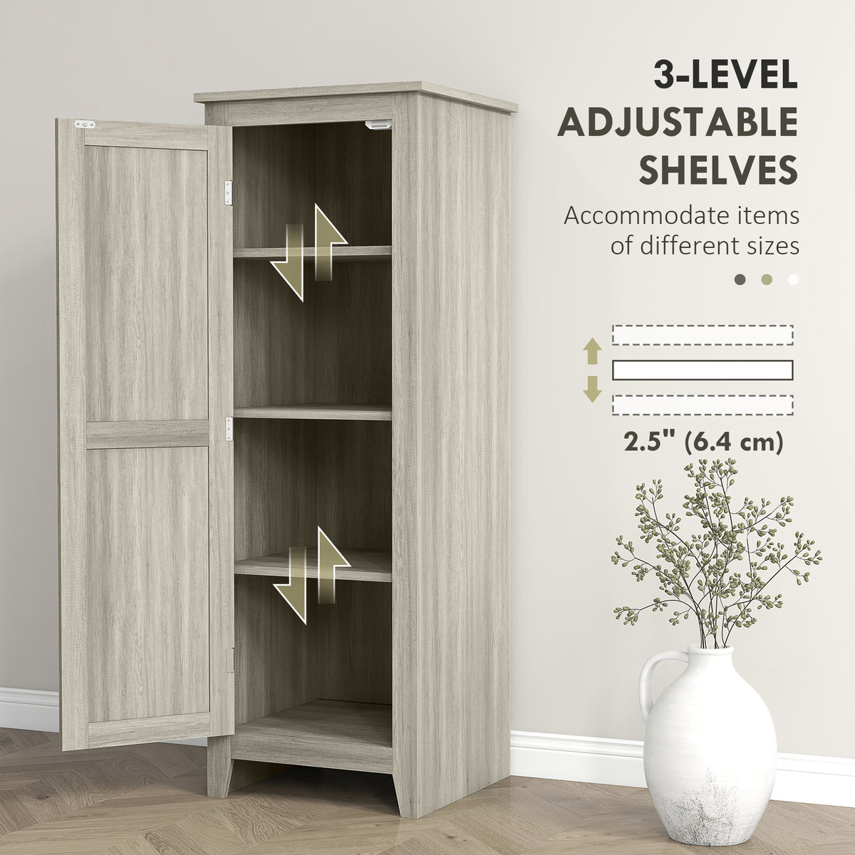 Farmhouse Kitchen Pantry Storage Cabinet with Barn Door – 17"W x 48"H