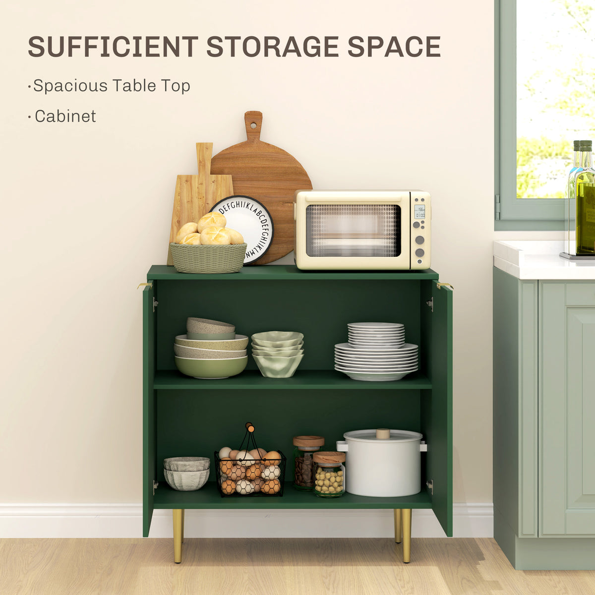 Sideboard Buffet Cabinet with Adjustable Shelves and Metal Legs – 32"W x 32"H