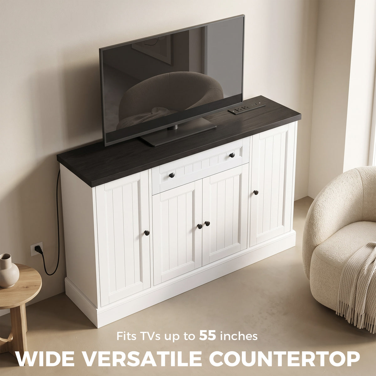 Farmhouse Sideboard Buffet Cabinet with Charging Station – 47"W x 31"H