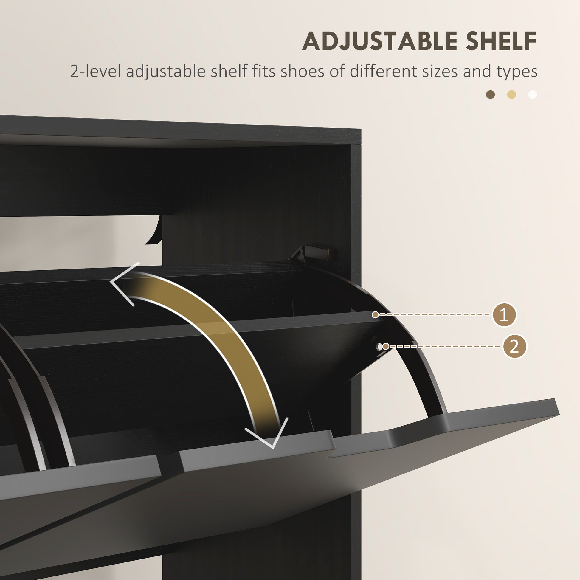 HOMCOM Modern Black Shoe Cabinet, 4 Flip Drawers, Adjustable 16-Pair Storage