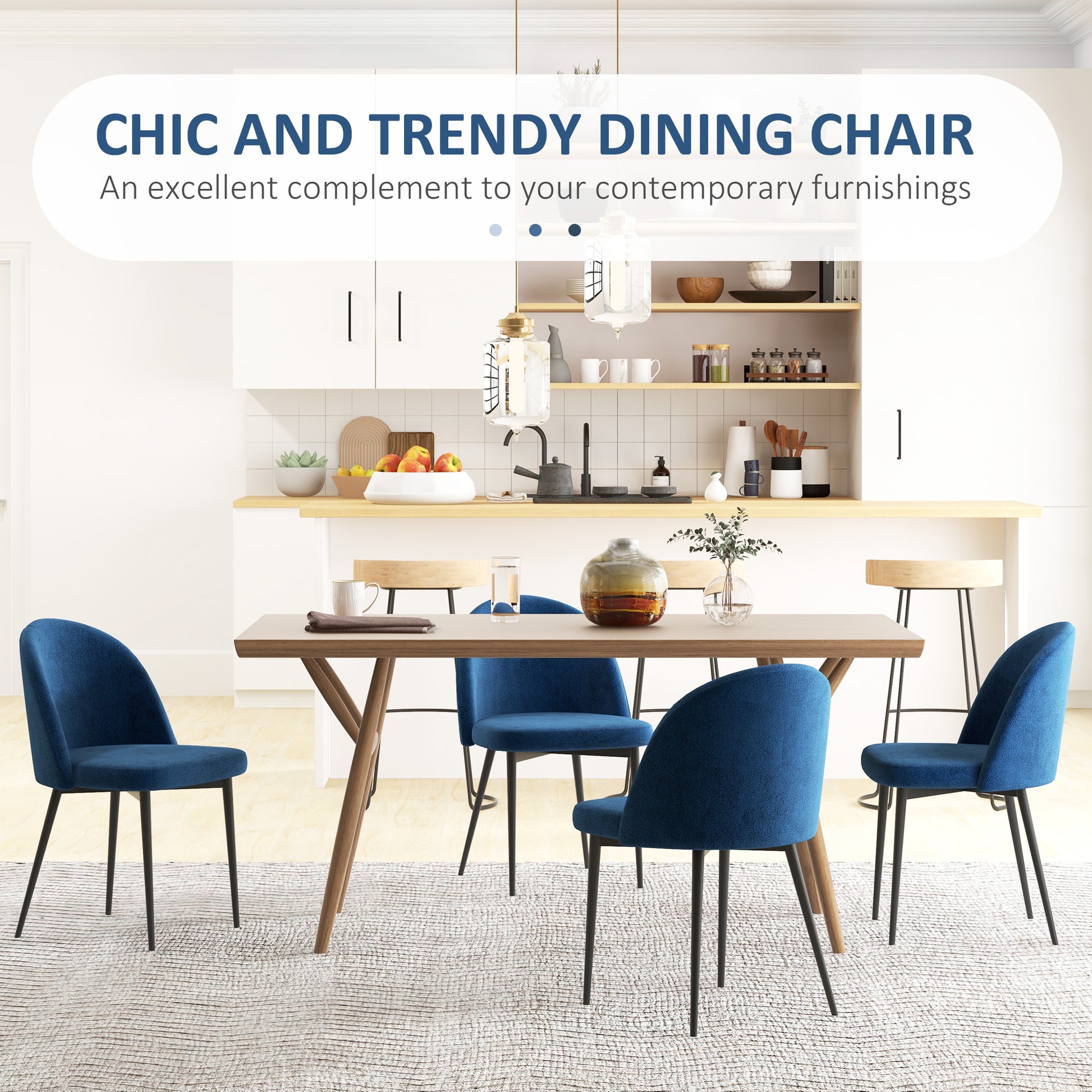 HOMCOM Modern Velvet Dining Chairs Set of 4, Elegant Mid-Back Upholstered Side