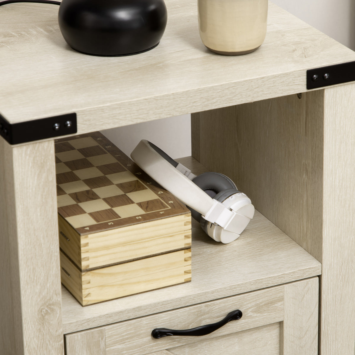 Farmhouse Nightstand with Drawer and Barn-Style Panel – 18"W x 24"H