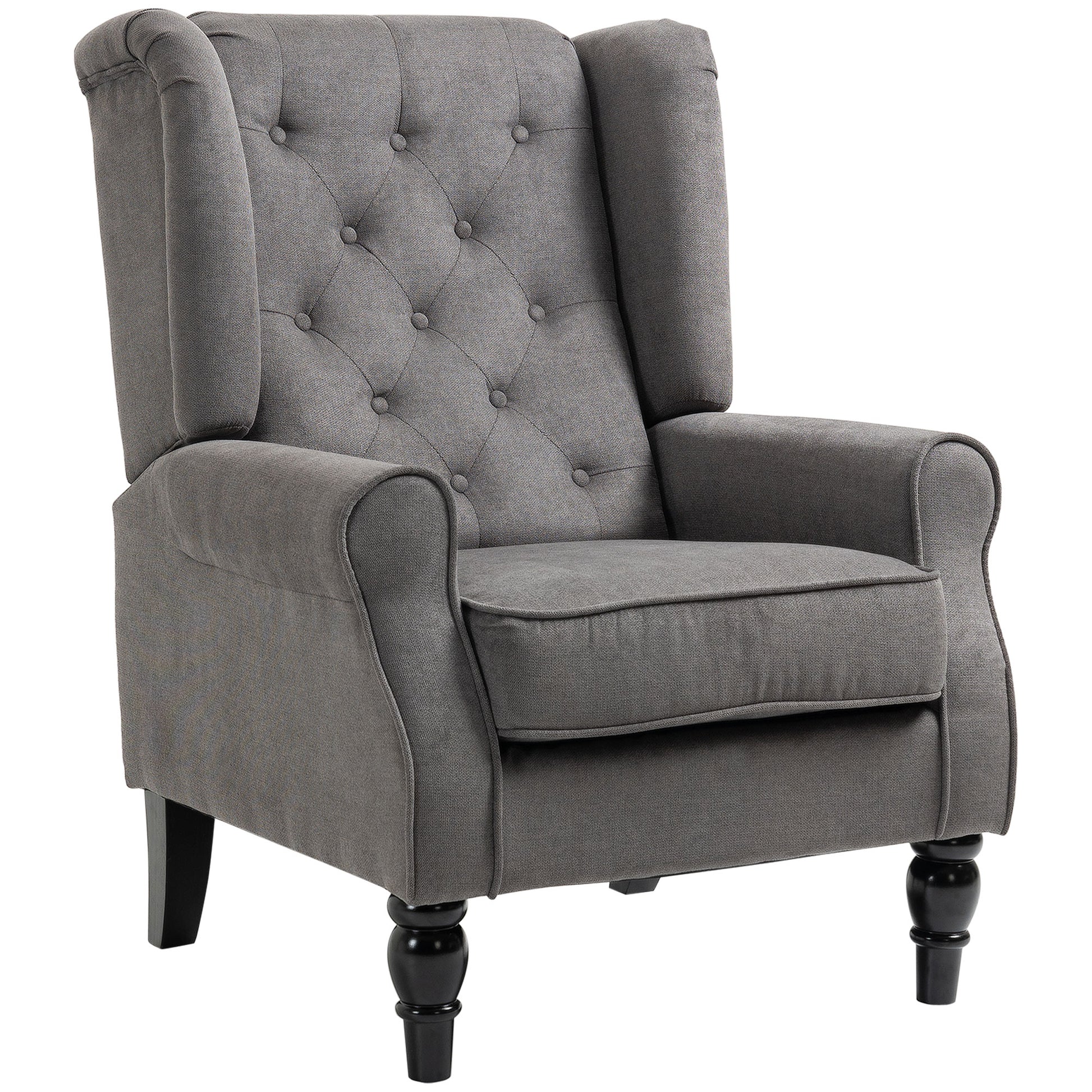 Elegant HOMCOM Fabric Accent Chair with Tufted Back, Wood Legs, Charcoal Grey