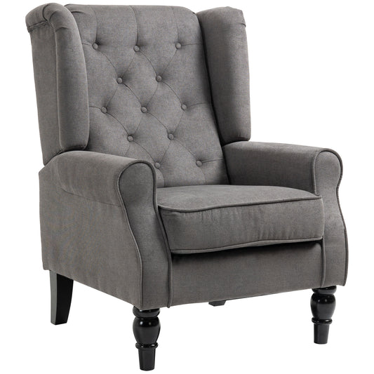 Elegant HOMCOM Fabric Accent Chair with Tufted Back, Wood Legs, Charcoal Grey