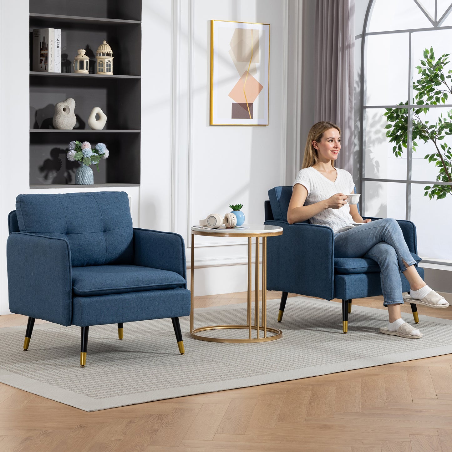 HOMCOM Modern Upholstered Accent Chairs Set of 2, Tufted Steel Legs