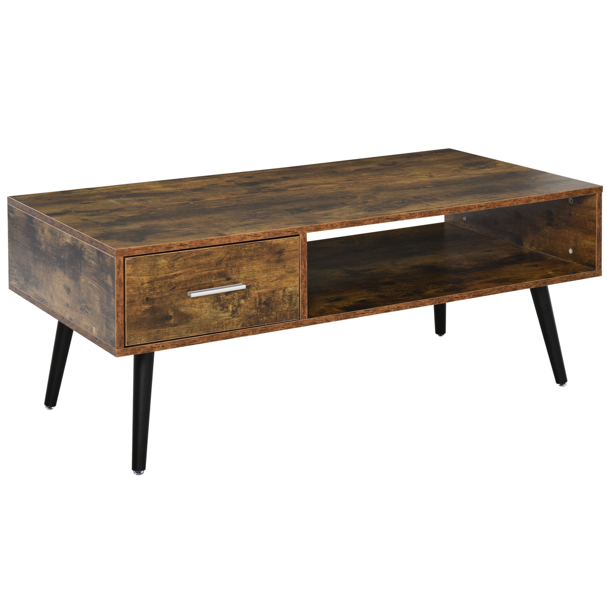HOMCOM Retro Industrial Coffee Table with Storage Drawer & Shelf, Rustic Brown Wood