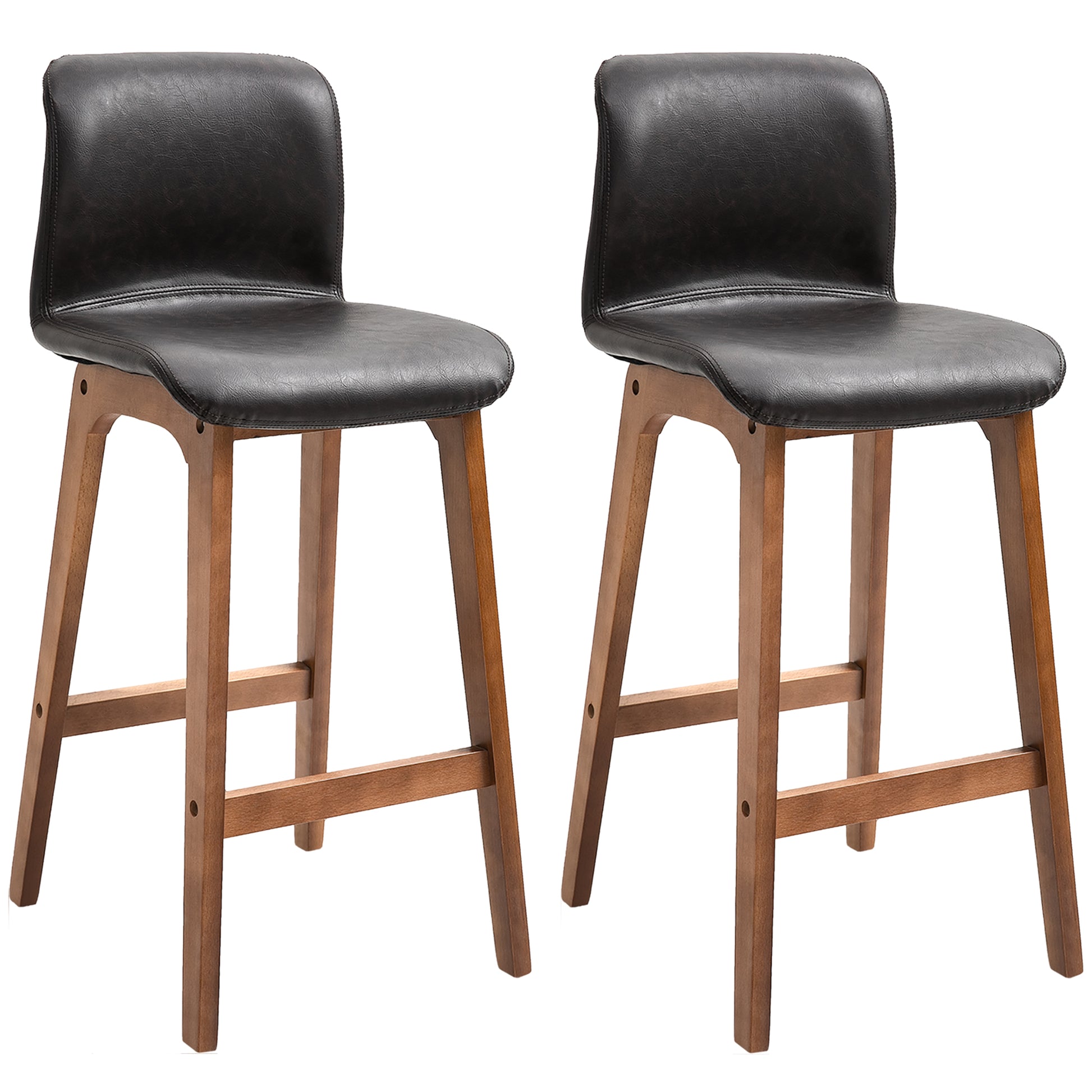 HOMCOM Modern Counter Height Bar Stools, Brown Faux Leather, Two-Piece Set