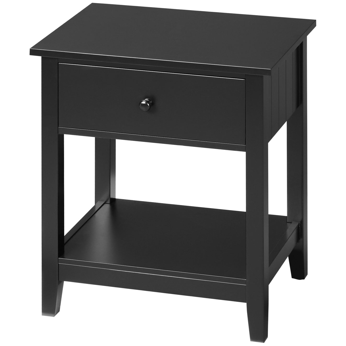 HOMCOM Modern Black Nightstand End Table with Drawer and Shelf for Bedroom Living Room