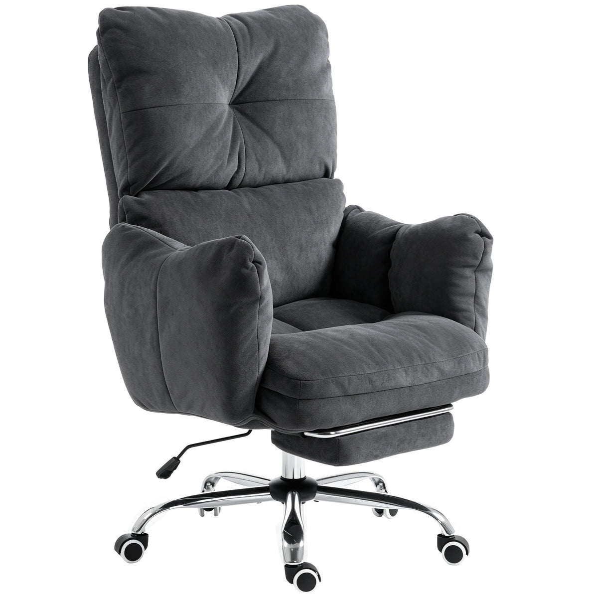 Office Chair with Footrest, Ergonomic Reclining Computer Gaming Chair with Snow Flannel Fabric, Dark Grey
