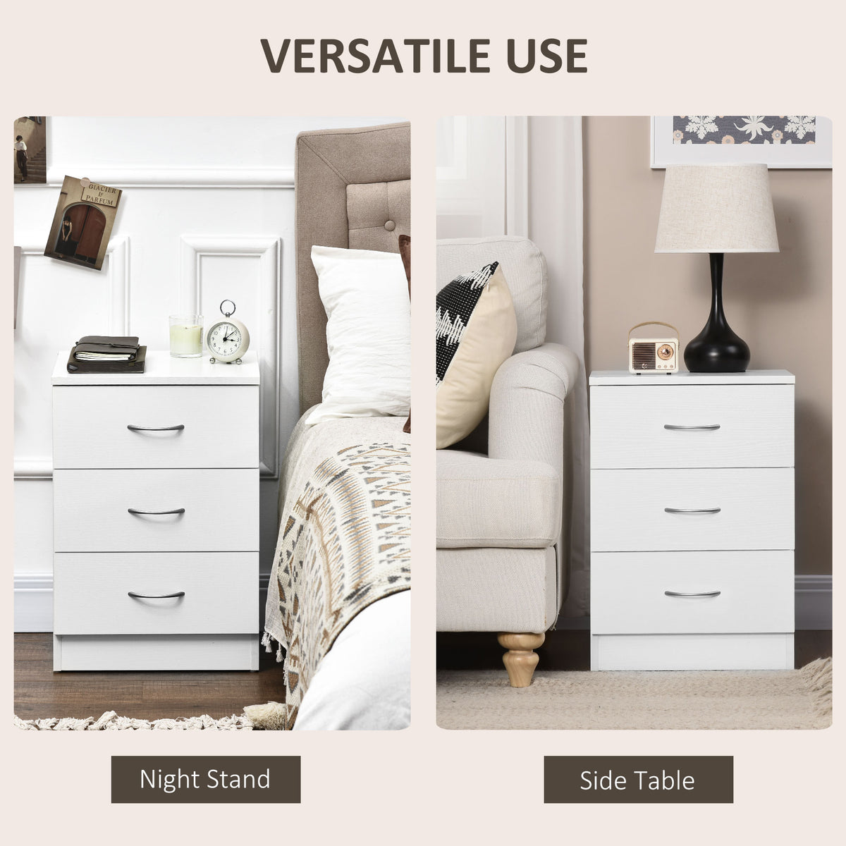 3-Drawer Wood Nightstands with Anti-Tip Design, Set of 2 – 16"W x 23"H