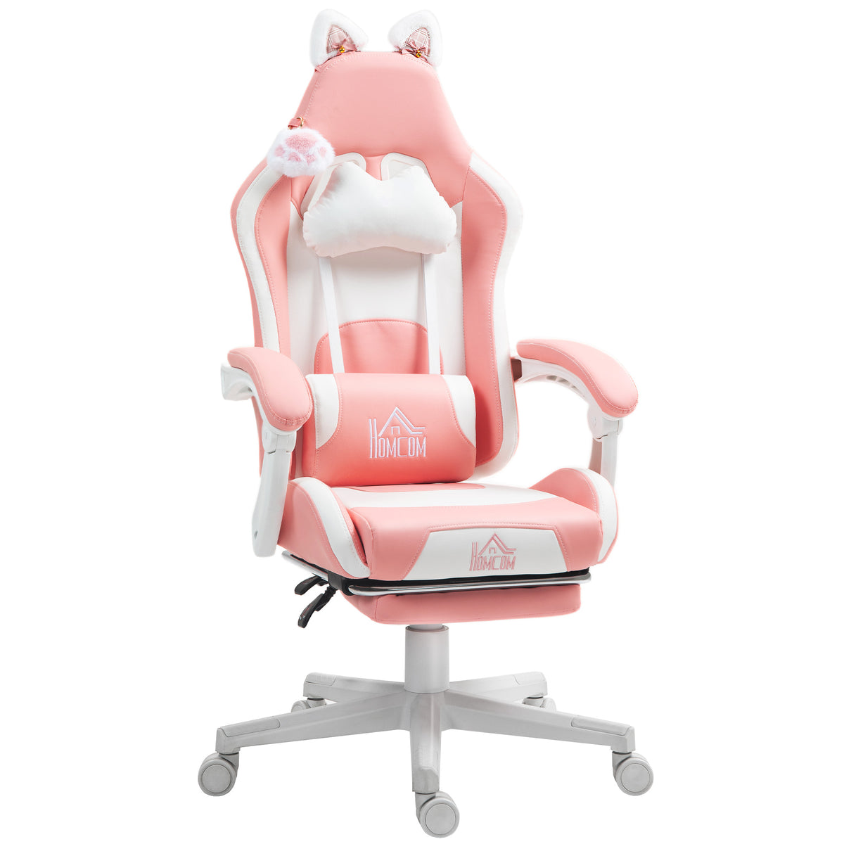 Cute Racing Gamer Chair, Faux Leather Gaming Chair with Footrest, Pink
