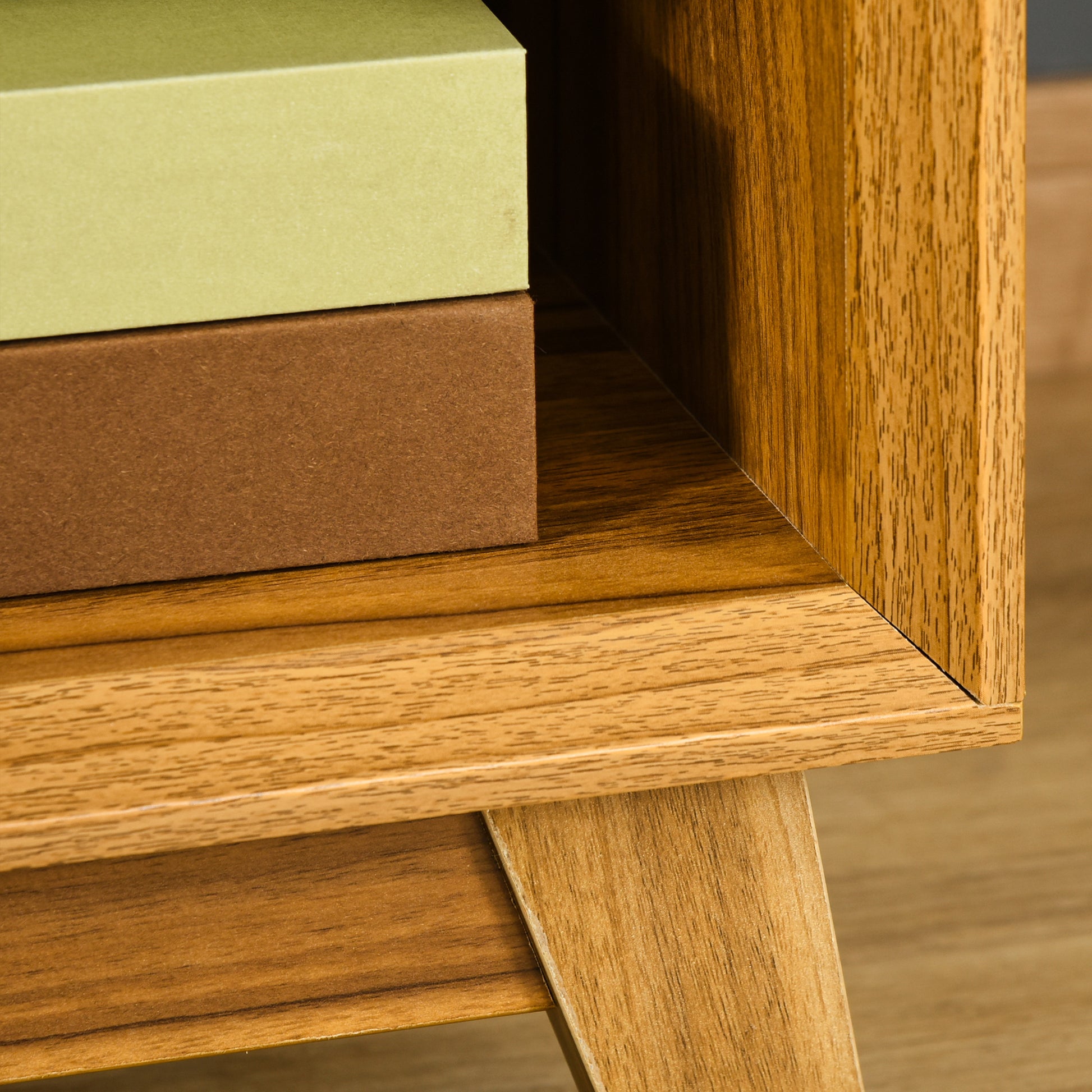 HOMCOM Modern Walnut Bedside Nightstand with Drawer and Open Storage Shelf