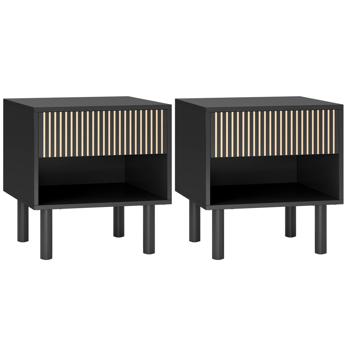 Bedside Tables with Drawer and Open Shelf, Set of 2 – 19"W x 20"H