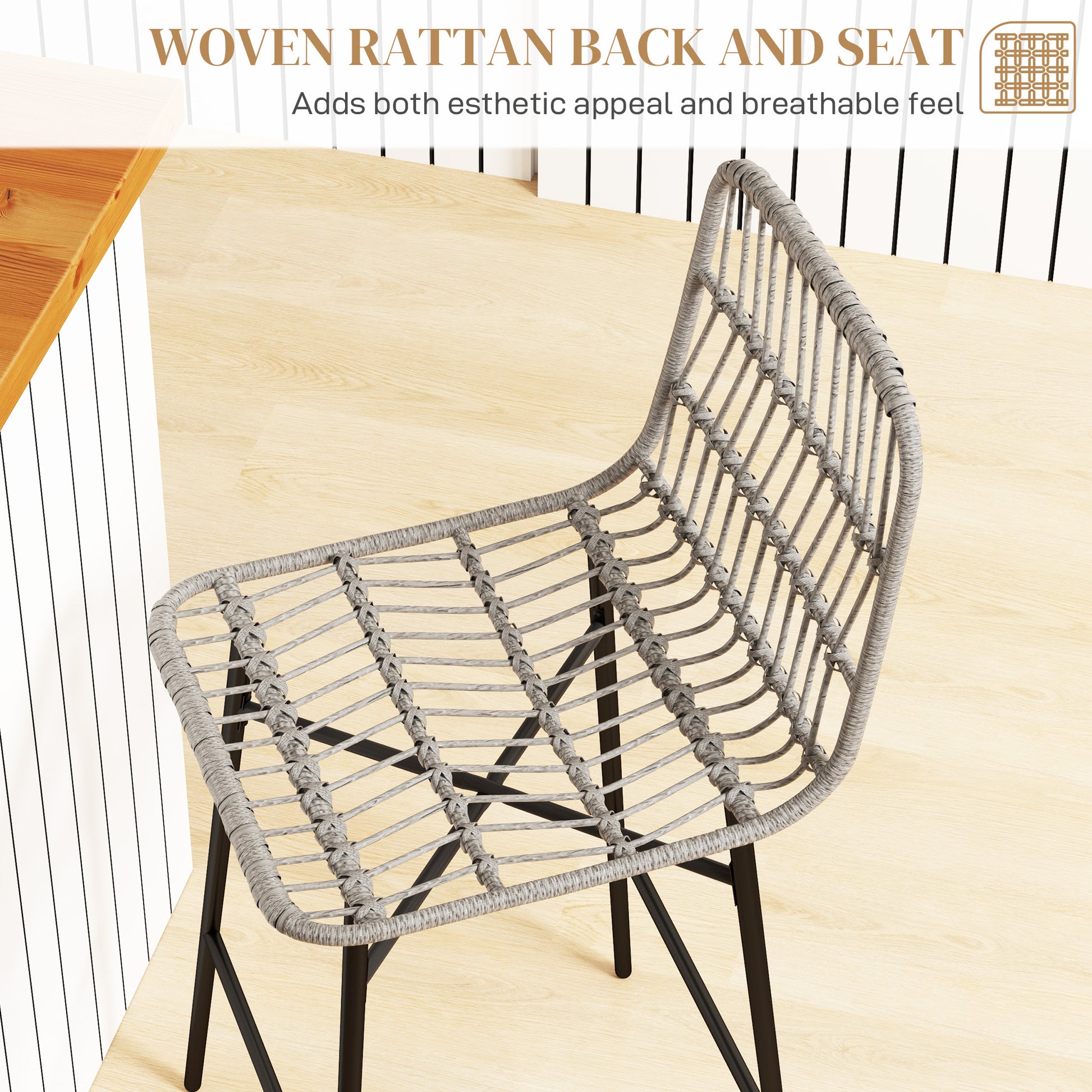 HOMCOM Modern Grey Rattan 26-inch Counter Height Bar Stools Set of 2