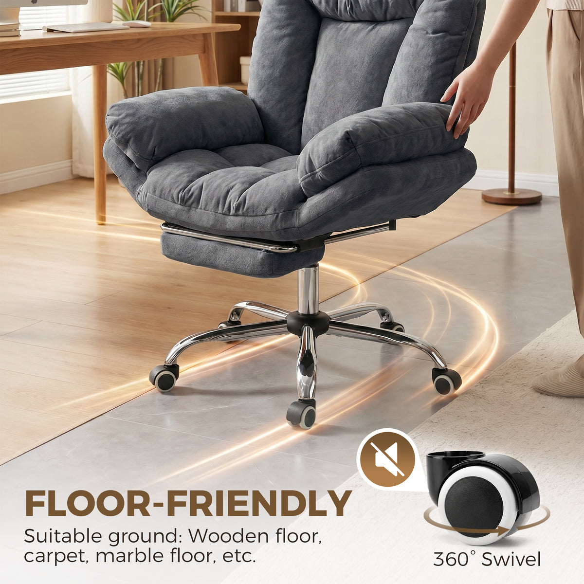 Criss Cross Chair with Wheels, Waterfall Armrests, Dark Grey