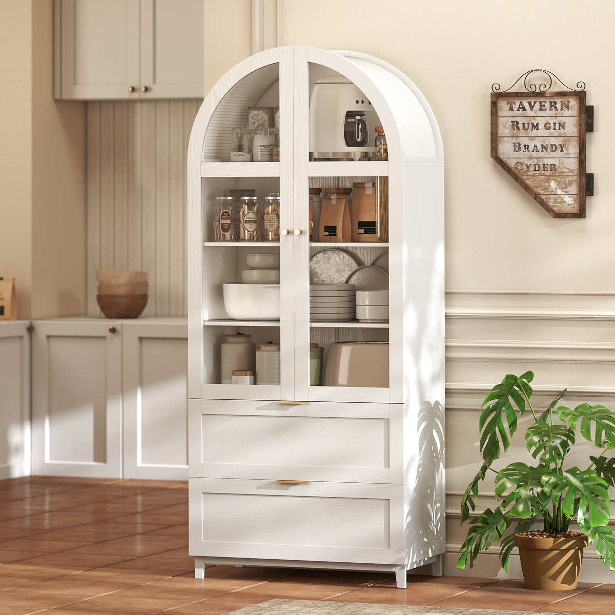 Farmhouse Kitchen Storage Cabinet with 2 Drawers – 31"W x 71"H