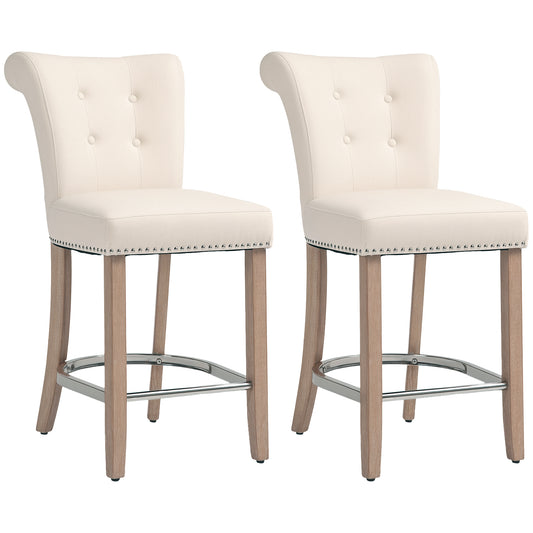 HOMCOM Set of Two Cream White Upholstered Counter Height Bar Stools