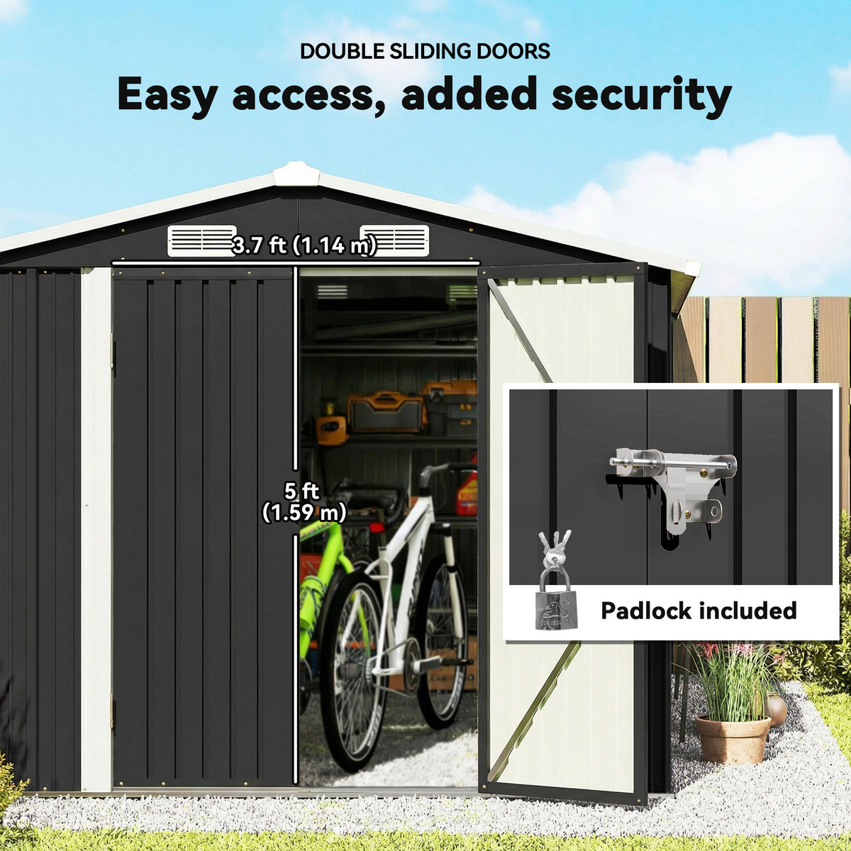 10' x 10' Metal Shed, Heavy Duty Outdoor Storage Shed with 4 Vents and Lockable Double Doors