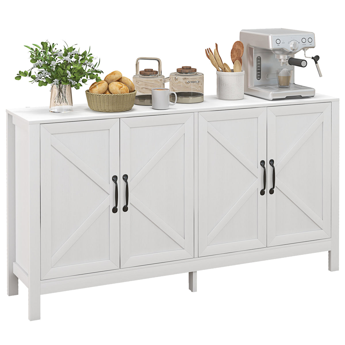 60" Sideboard Buffet with Barn Doors, White