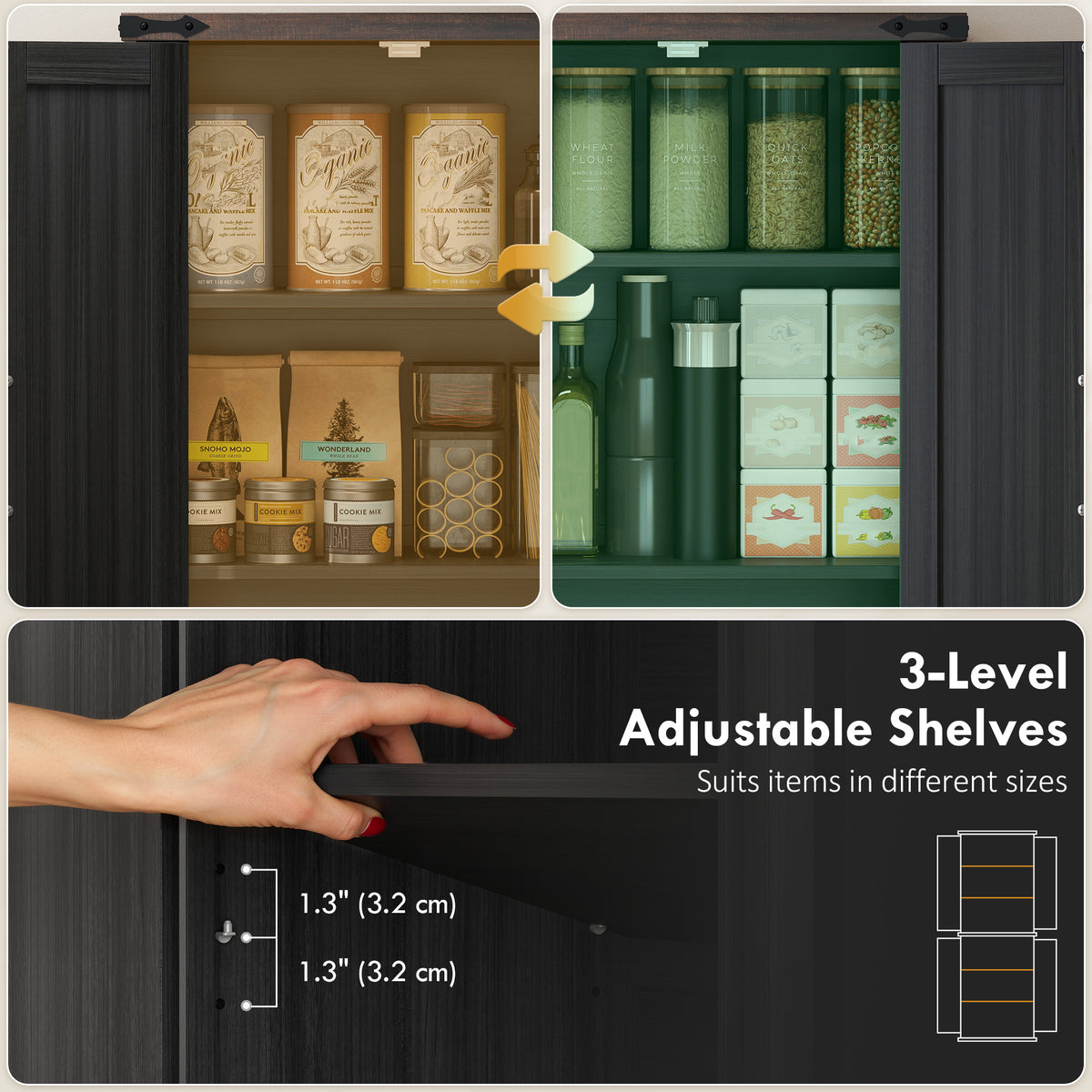 Farmhouse Freestanding Kitchen Storage Cabinet with Adjustable Shelves – 24"W x 72"H