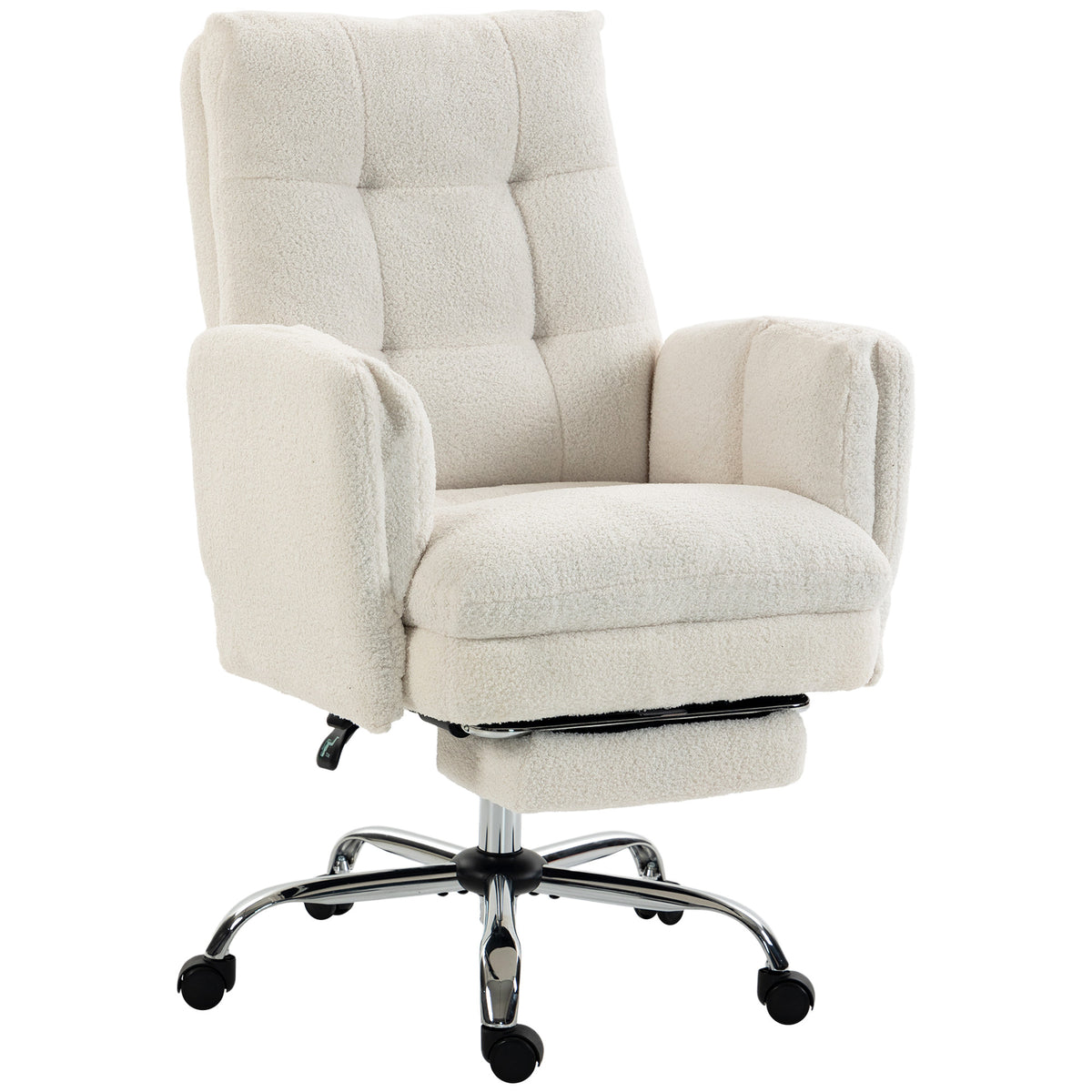 Office Chair, Teddy Fleece Executive Computer Desk Chair with Foldable Armrests, Cream White