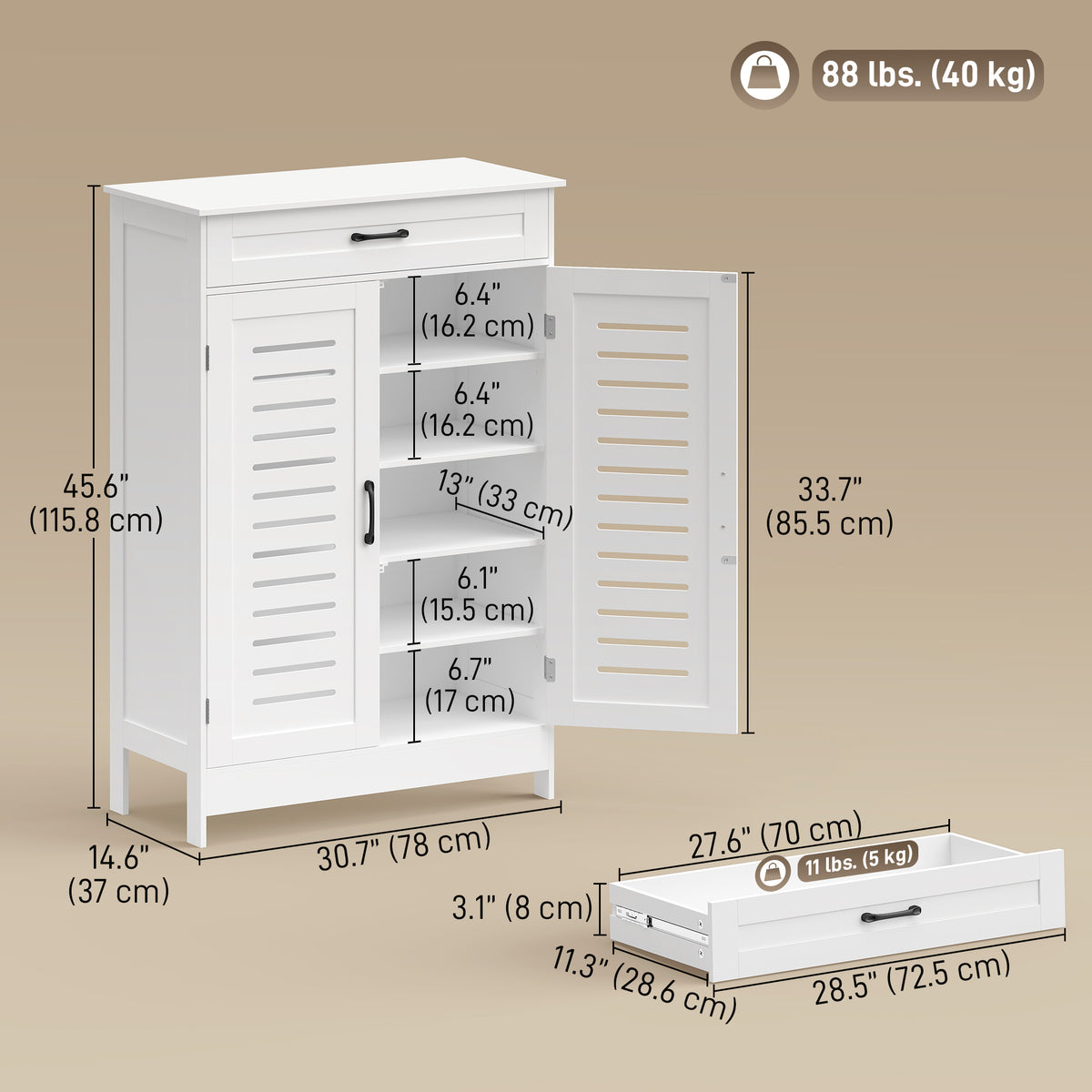 Shoe Cabinet with Louvered Doors – 31"W x 46"H
