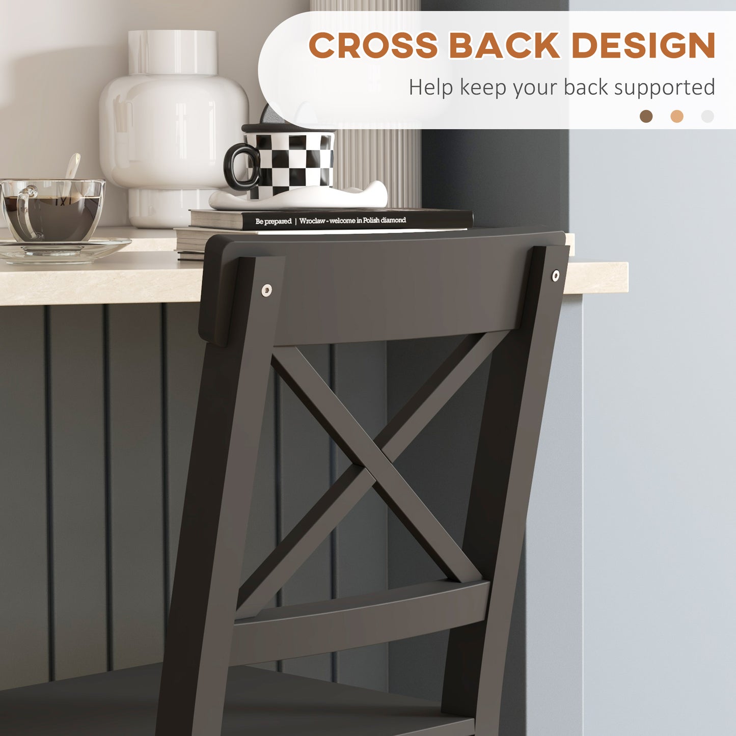 HOMCOM Farmhouse Counter Height Bar Stools Set, Solid Wood Backs, 2-Pack