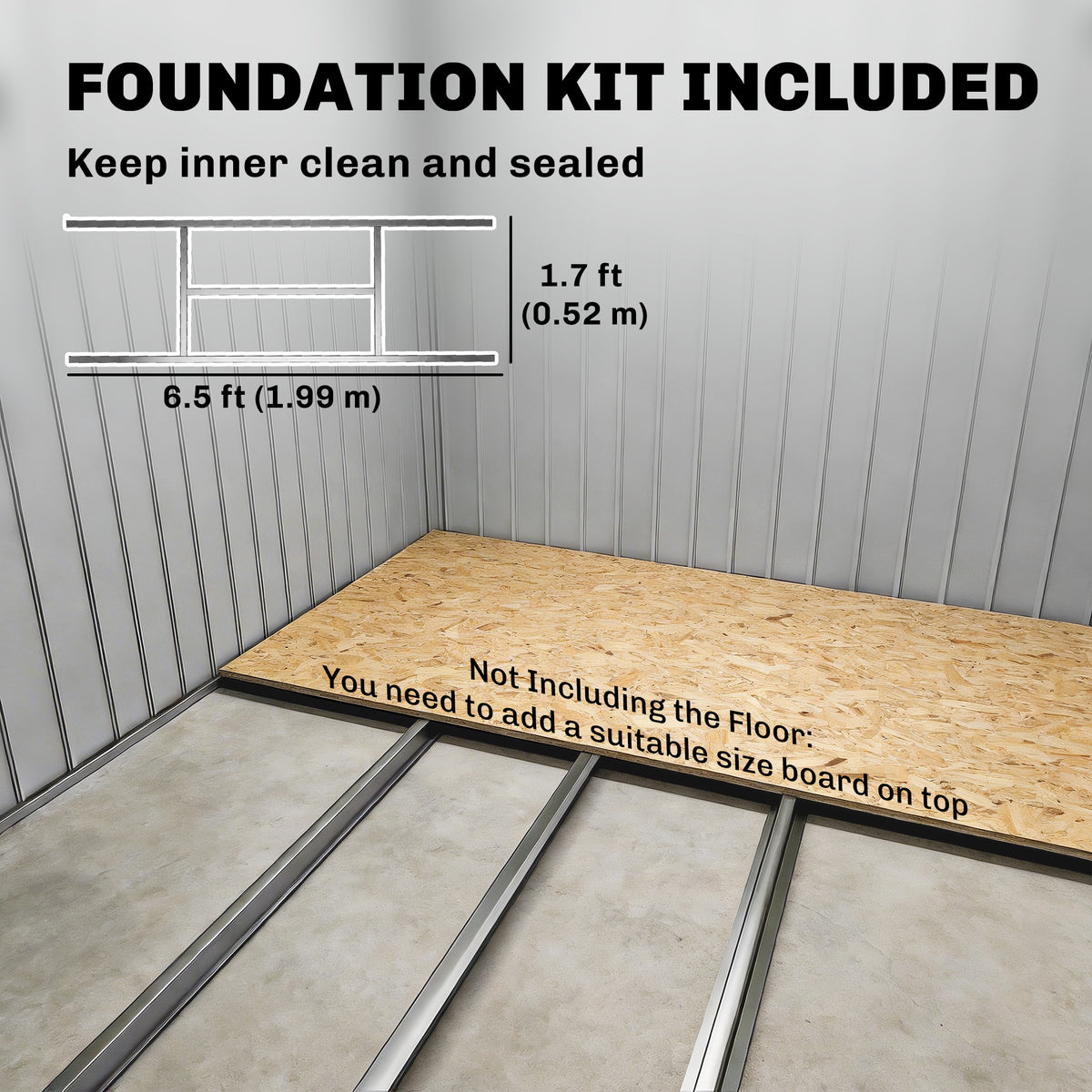 7 x 4ft Galvanised Steel Garden Shed, with Foundation Kit - – Grey