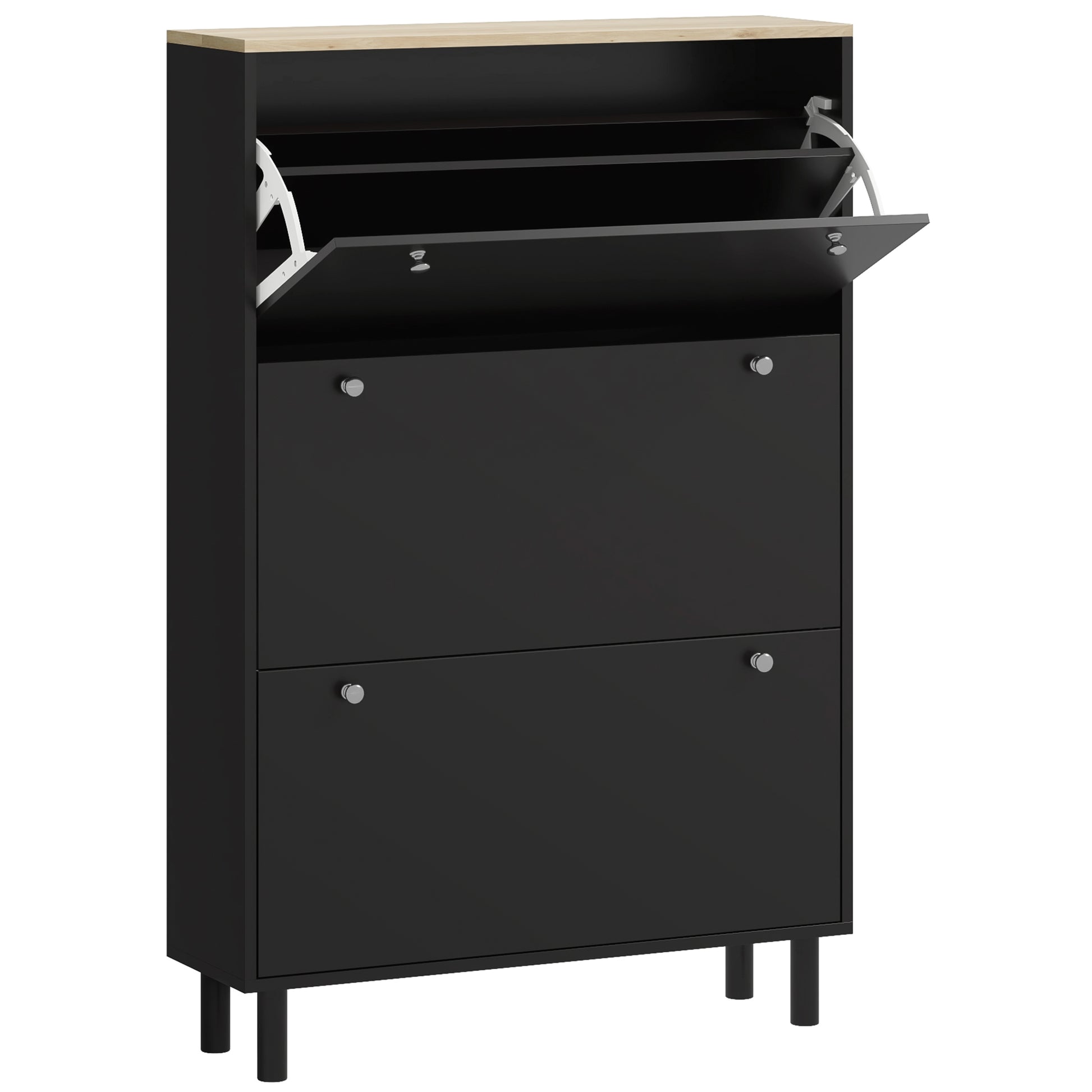 HOMCOM Black Entryway Shoe Cabinet with 3 Flip Drawers, Adjustable Shelves