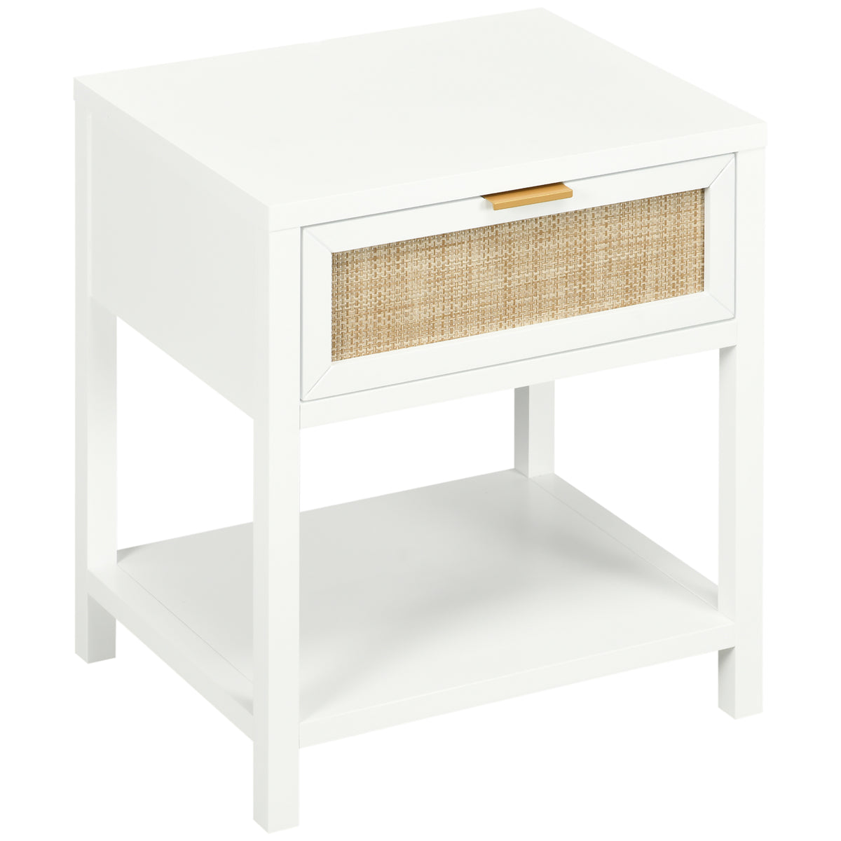 Boho Nightstand with Rattan Drawer and Open Shelf – 20"W x 24"H