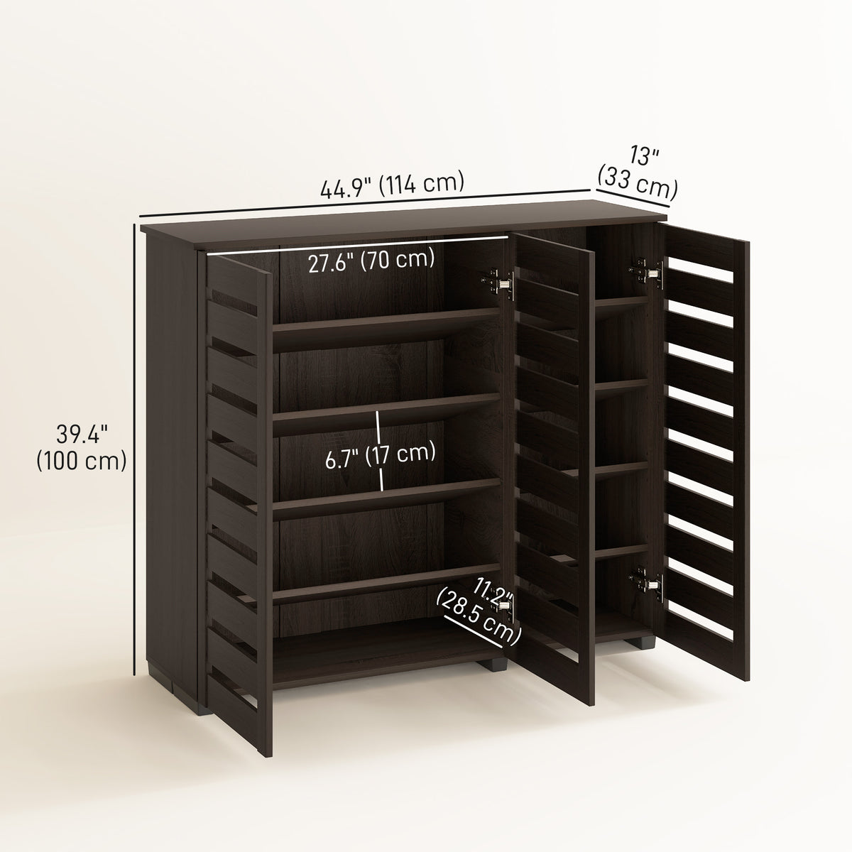 Wide Shoe Cabinet with Slatted Doors – 45"W x 39"H